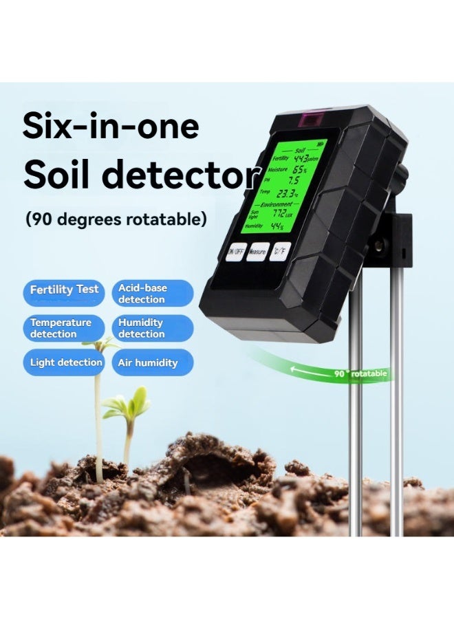 إم مياويان جهاز اختبار التربة 6 في 1 لقياس الرطوبة والحرارة ودرجة الحموضة والخصوبة – أداة زراعية دقيقة للمزارعين والباحثين - Image 1