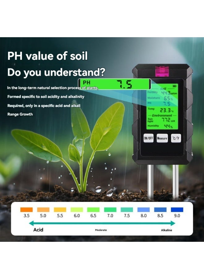 إم مياويان جهاز اختبار التربة 6 في 1 لقياس الرطوبة والحرارة ودرجة الحموضة والخصوبة – أداة زراعية دقيقة للمزارعين والباحثين - Image 4