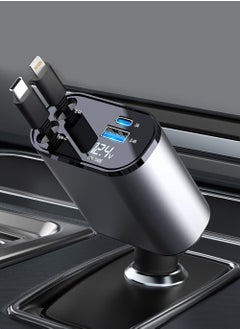 Phone Planet Universal Smart Car Fast Charger C USB Port Retractable LED Digital Display 120W 4 in 1  - Image 1