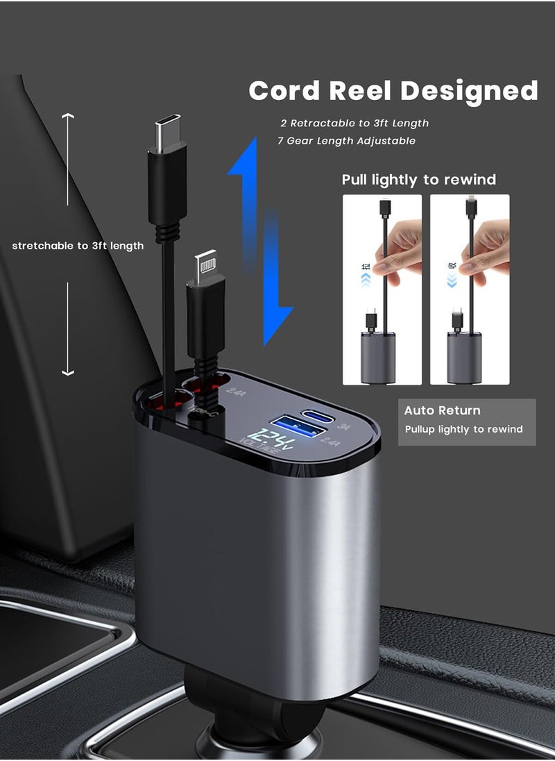 Phone Planet - Universal Smart Car Fast Charger C USB Port Retractable LED Digital Display 120W 4 in 1 - Image 1