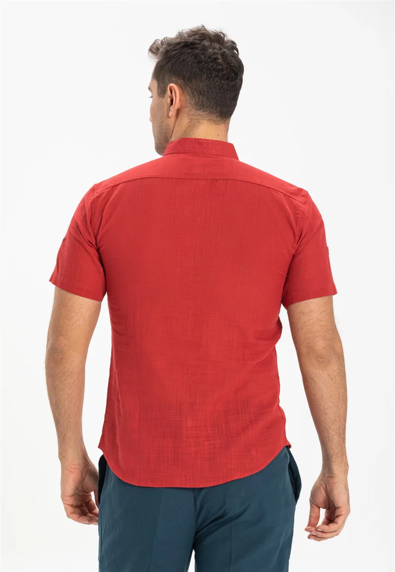 Eliş Şile Bezi Short Sleeve Şile Cloth Bodrum Men's Shirt Red 3051