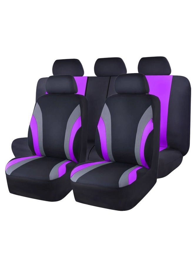 CAR PASS 11pcs Universal Car Seat Covers 100% Breathable with 5mm Composite Sponge Inside,Airbag Compatible 3 Zipper (Black and Purple) - Image 1