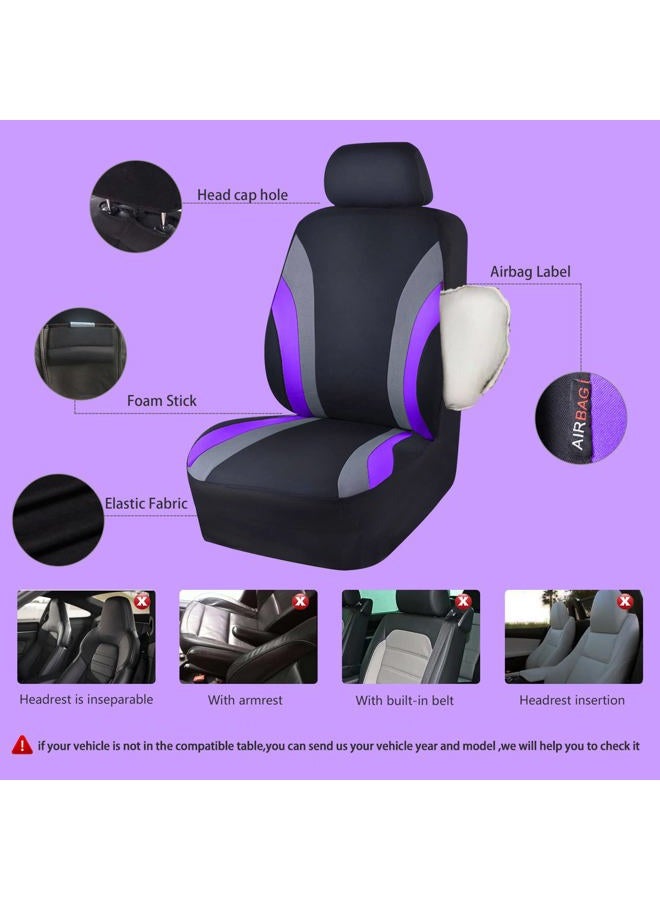 CAR PASS 11pcs Universal Car Seat Covers 100% Breathable with 5mm Composite Sponge Inside,Airbag Compatible 3 Zipper (Black and Purple) - Image 3