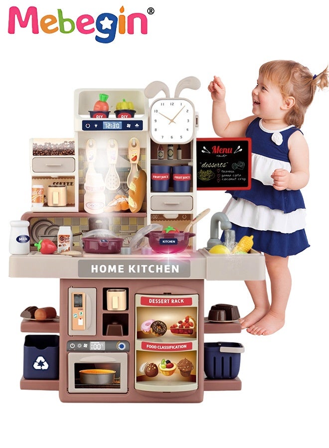 MEBEGIN Pretend Kitchen Toy Set with Rich Accessories, Kitchen Play Set Toy with Realistic Light, Sound and Steam Simulation, Indoor Kitchen Cooking Playset Toys with Water Outlet, Ideal Gift for Kids, 34.5*16*41.8cm - Image 1