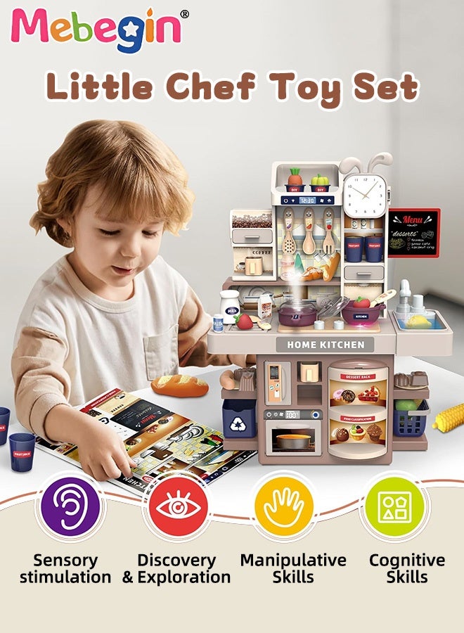 MEBEGIN Pretend Kitchen Toy Set with Rich Accessories, Kitchen Play Set Toy with Realistic Light, Sound and Steam Simulation, Indoor Kitchen Cooking Playset Toys with Water Outlet, Ideal Gift for Kids, 34.5*16*41.8cm - Image 2
