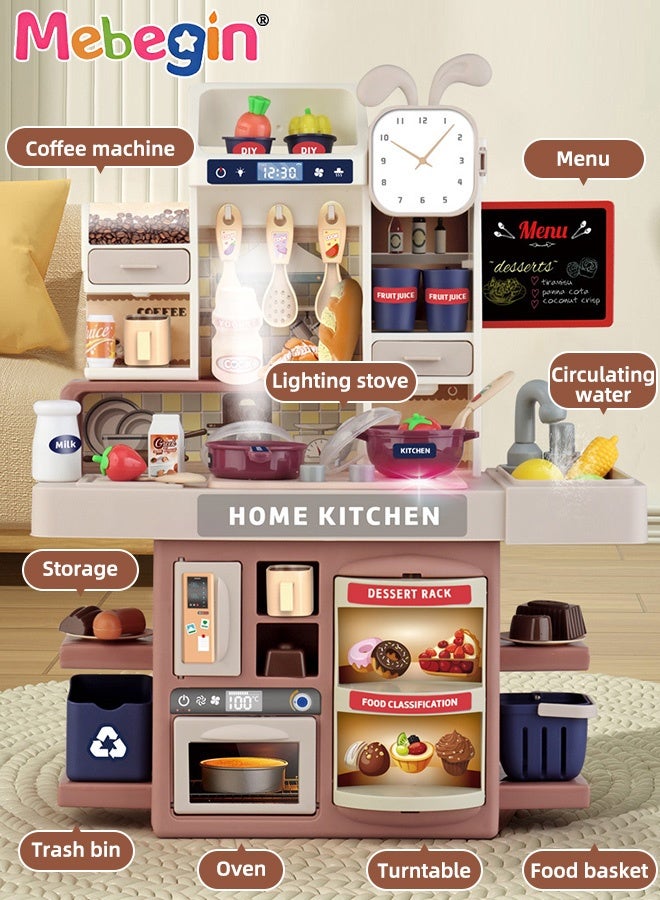 MEBEGIN Pretend Kitchen Toy Set with Rich Accessories, Kitchen Play Set Toy with Realistic Light, Sound and Steam Simulation, Indoor Kitchen Cooking Playset Toys with Water Outlet, Ideal Gift for Kids, 34.5*16*41.8cm - Image 3