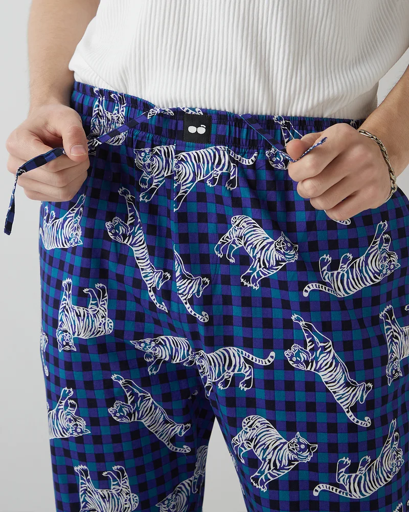 bewakoof  Men's Blue All Over Printed Pyjamas for Men | Best Price UAE