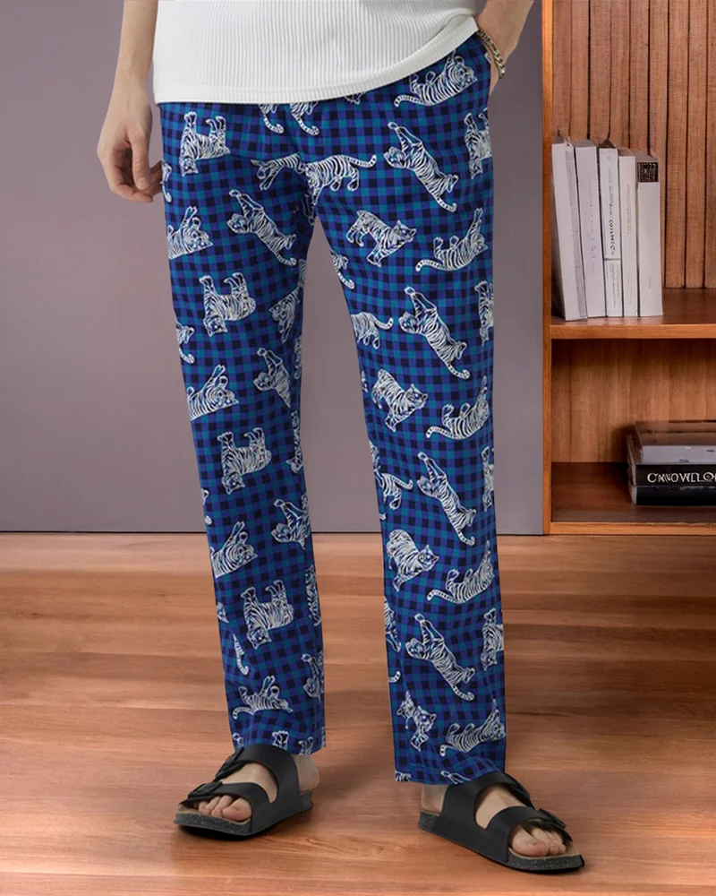 bewakoof Men's Blue All Over Printed Pyjamas