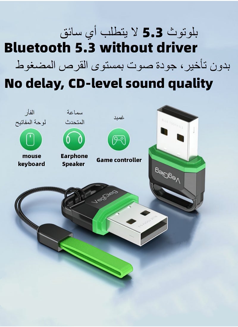USB Bluetooth Adapter 5.3 Transmitter Audio Receiver PC Desktop Laptop Computer Internet Function Connected To Mobile Phone Wireless Headset Mouse Keyboard Grey