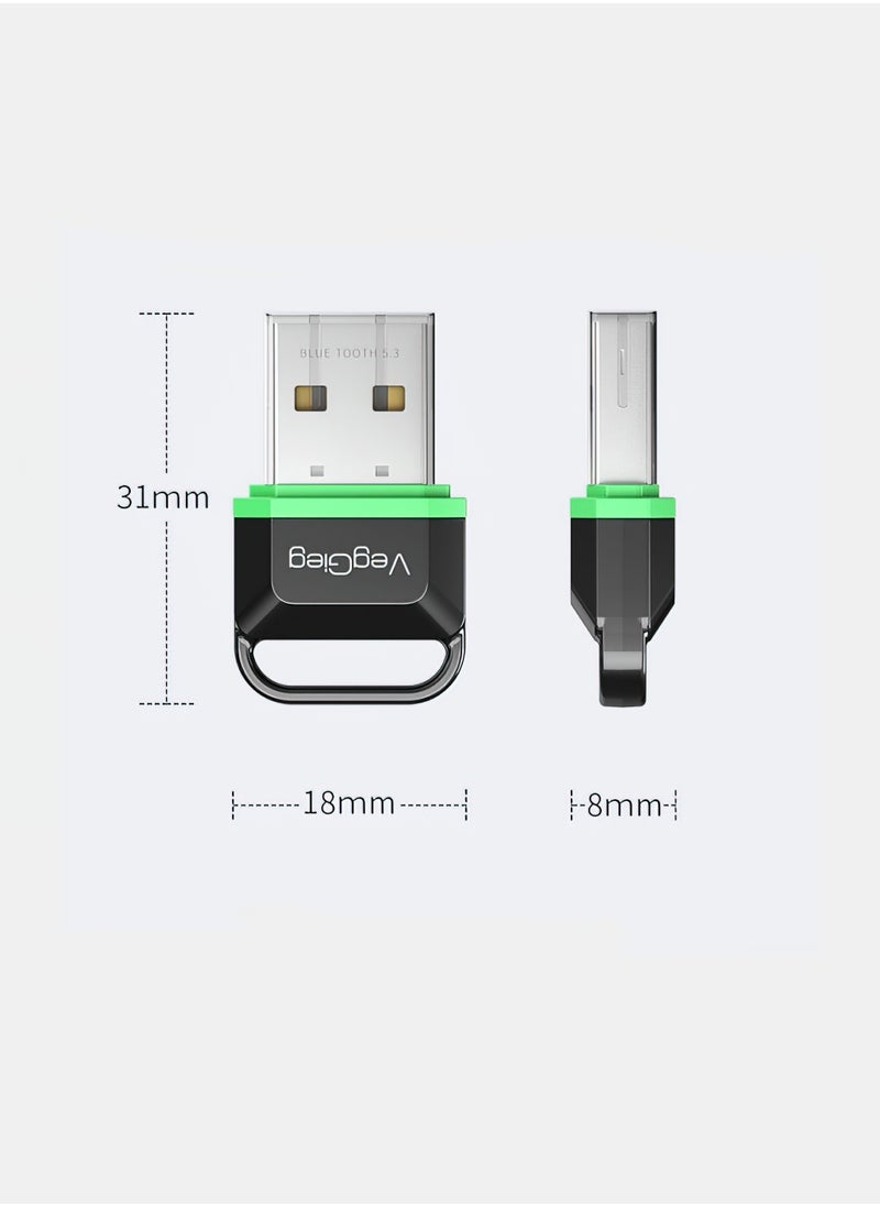 USB Bluetooth Adapter 5.3 Transmitter Audio Receiver PC Desktop Laptop Computer Internet Function Connected To Mobile Phone Wireless Headset Mouse Keyboard Grey