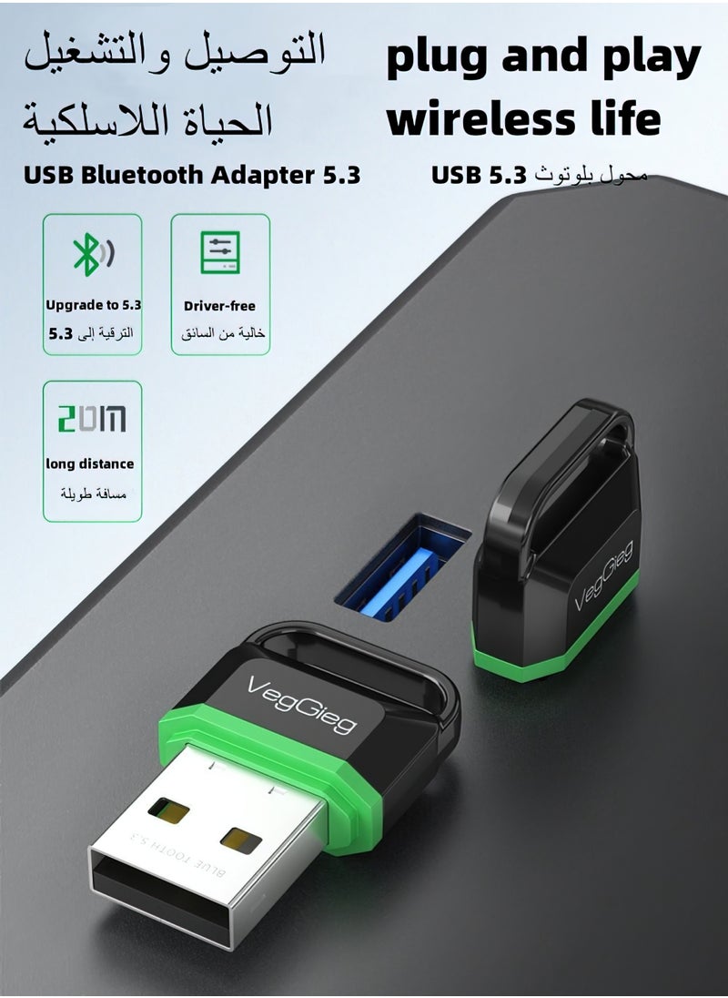 USB Bluetooth Adapter 5.3 Transmitter Audio Receiver PC Desktop Laptop Computer Internet Function Connected To Mobile Phone Wireless Headset Mouse Keyboard Grey