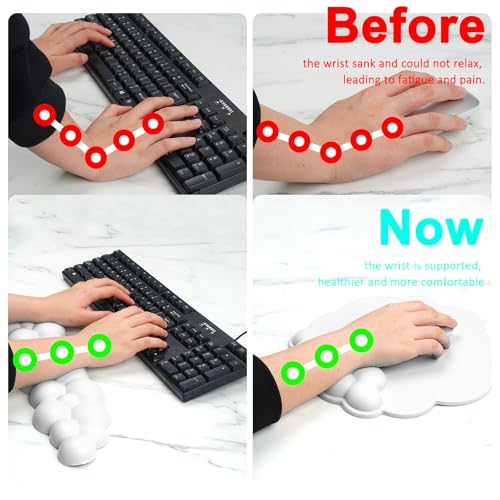 LetGoShop Cloud Keyboard and Mouse Wrist Rest Pad for Computer Arm Pain Relief- Ergonomic Wrist Support Mousepad with Non-Slip PU Base for Office, Gaming, and Home Use Anti-Fatigue(White) - Image 4