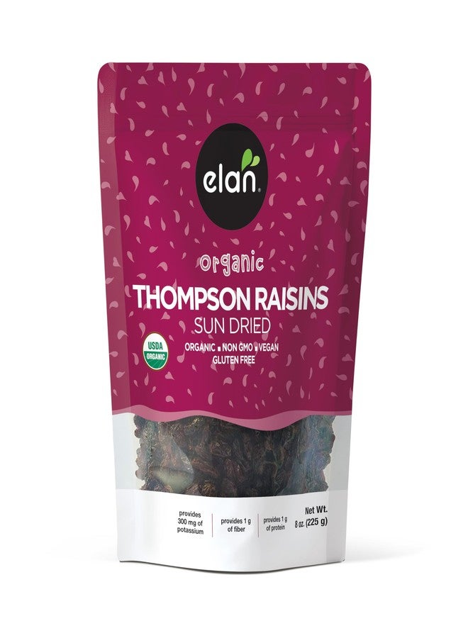 Elan Organic Sun-Dried Thompson Raisins, 7.9 oz, Dried Fruits, No Added Sugar, Non-GMO, Vegan, Gluten-Free, Kosher, Healthy Snacks, Naturally Sweet Snack - Image 1