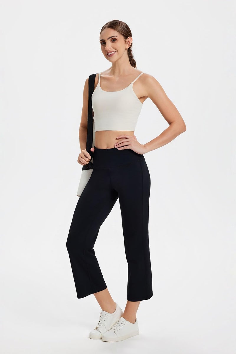 Yogipace Women's High Rise Flare Capri Yoga Pants, Cropped Bootcut Leggings for Casual Lounge Travel, 23", Black, Size L - Image 4