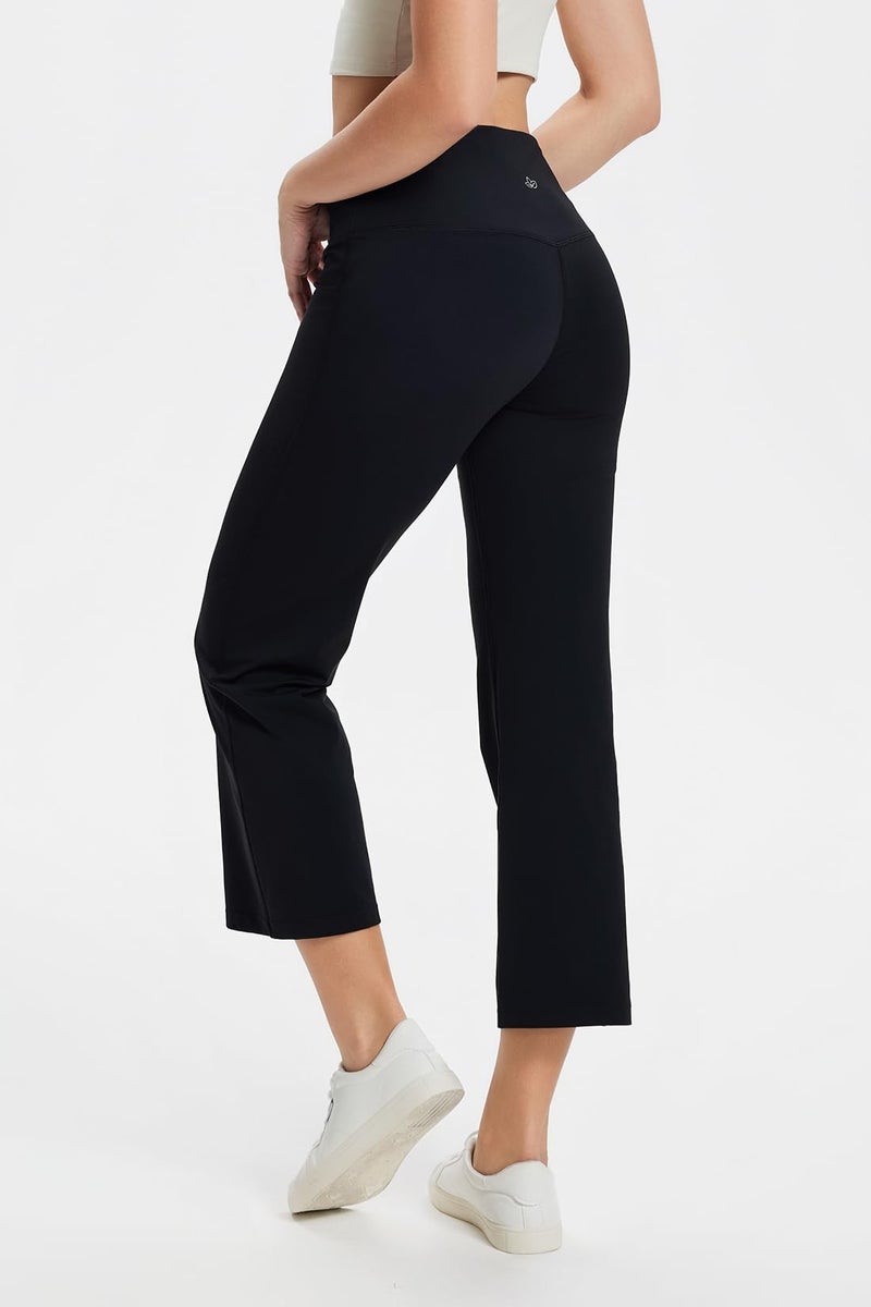 Yogipace Women's High Rise Flare Capri Yoga Pants, Cropped Bootcut Leggings for Casual Lounge Travel, 23", Black, Size L - Image 2