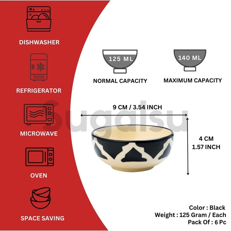 Sugalsu Cereal Bowls Ceramic Soup Bowls Set of 6125ML Colorful Soup and Salad Bowls for Kitchen Bowl Set for Cereal Salad Dessert Ice Cream Soups Noodles Snacks Dal Curry Black - Image 2