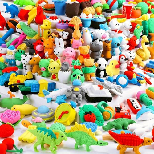 MAPLE Erasers for Kids | Animal erasers | Pencil Erasers | Kawaii Puzzle 3D Jungle Combo food Fancy Theme Cute Toy Fun Small Stylish Colourful Mini Cartoon Set for Return Gift for Kids Girls Boys (60) - Image 1