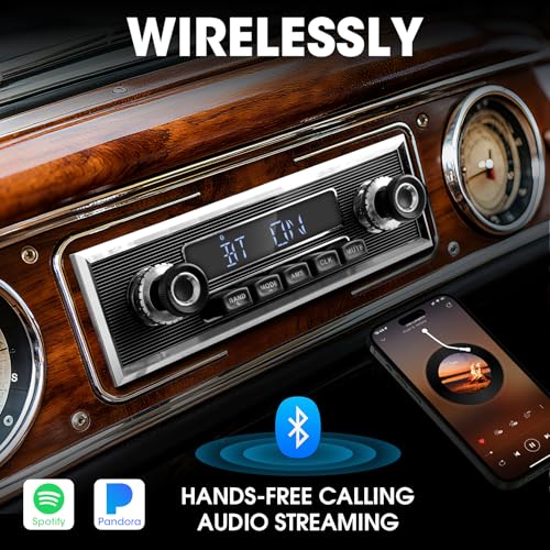 AKAMATE Retro Car Radio Receiver with Bluetooth: Single Din Vintage Stereo for Classic Vehicles - AM FM USB AUX Preset EQ Subwoofer Output - Image 2