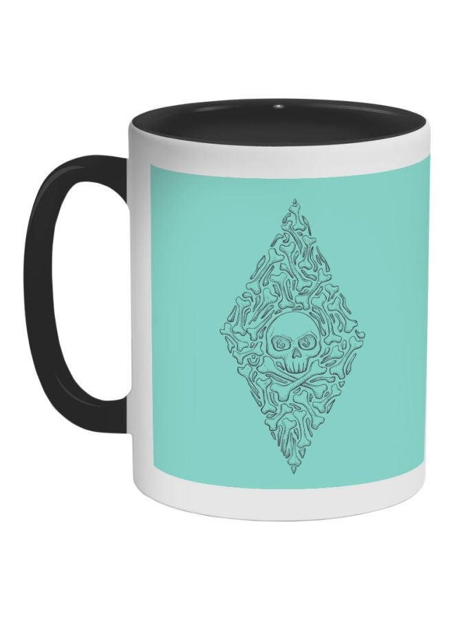 RYN Bones And Skull Printed Coffee Mug White/Blue/Black 325ml