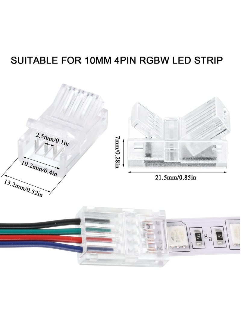 LED Strip Connector, Waterproof Solderless Crystal Buckle Adapter for 10mm 4-Pin LED Flexible Light Strips, Seamless Track Lighting Connector for 5V, 12V, 24V Applications.