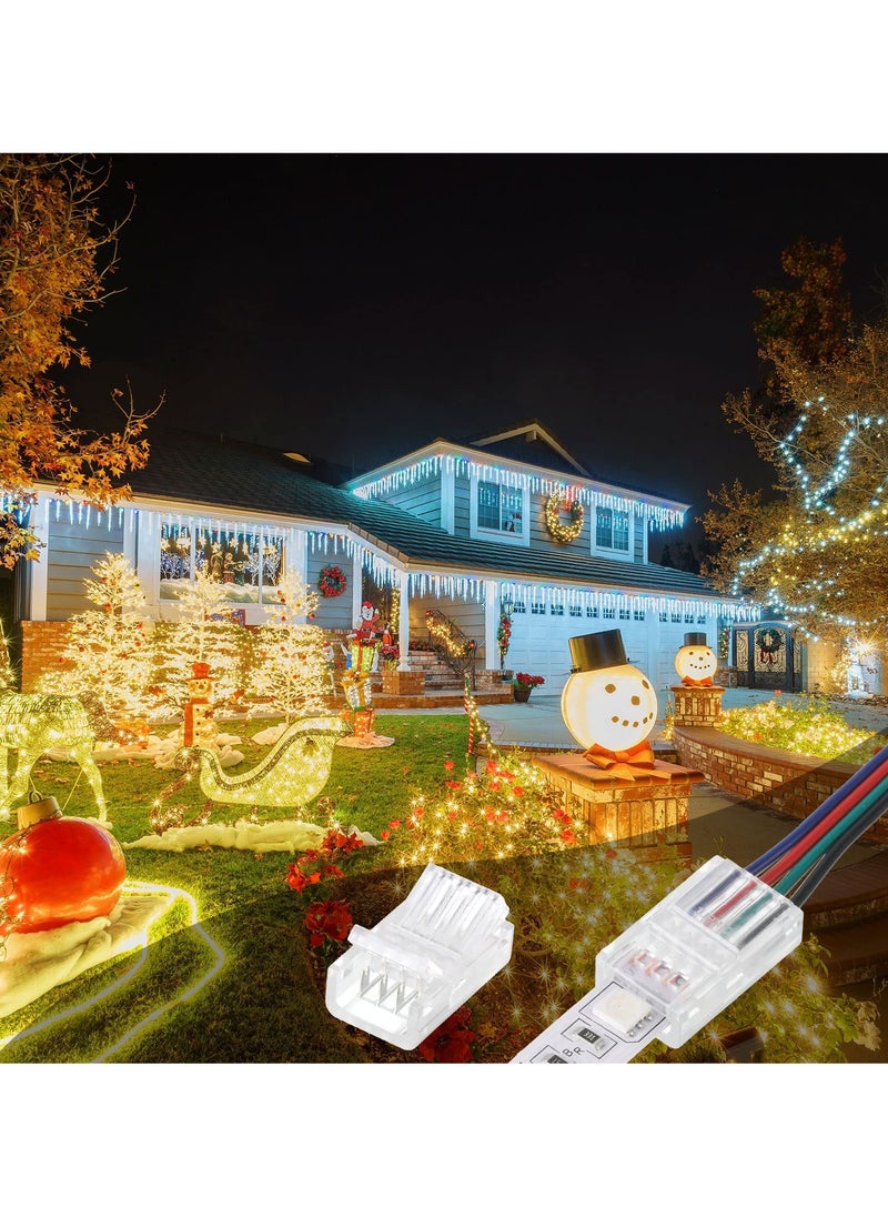 LED Strip Connector, Waterproof Solderless Crystal Buckle Adapter for 10mm 4-Pin LED Flexible Light Strips, Seamless Track Lighting Connector for 5V, 12V, 24V Applications.