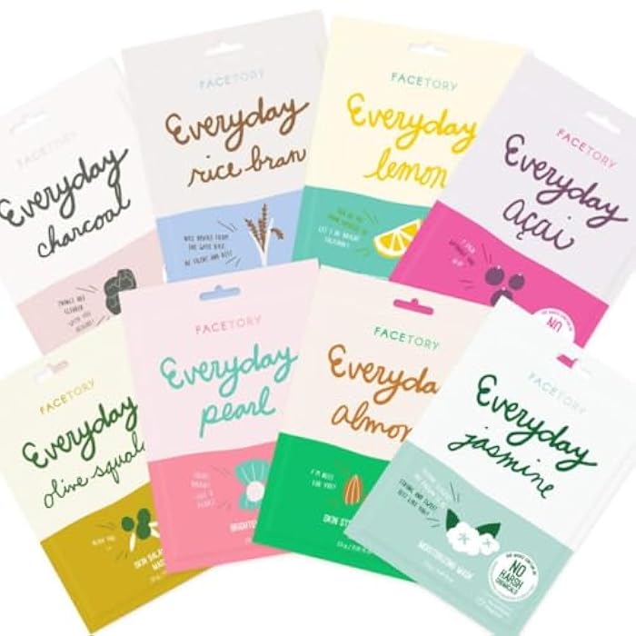 FACETORY K Beauty Face Mask Skin Care - EVERYDAY 8 COLLECTION Sheet Mask Set | Natural Premium Korean Face Mask For All Skin Types - No Sulfates No Parabens (8 pc) - Image 1