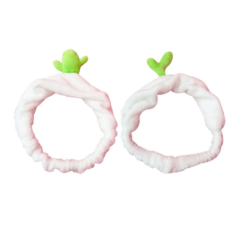 2PCS Lovely Headband Elastic Makeup Shower Wash Face Hair Band Headwrap (Cactus, Bean ) - Image 3