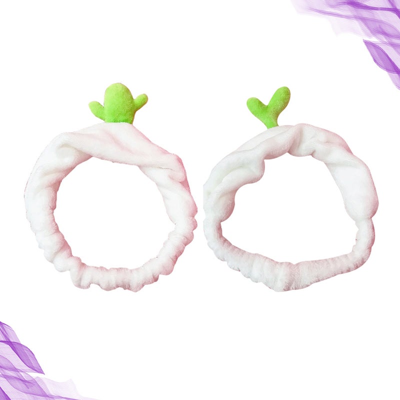 2PCS Lovely Headband Elastic Makeup Shower Wash Face Hair Band Headwrap (Cactus, Bean ) - Image 2