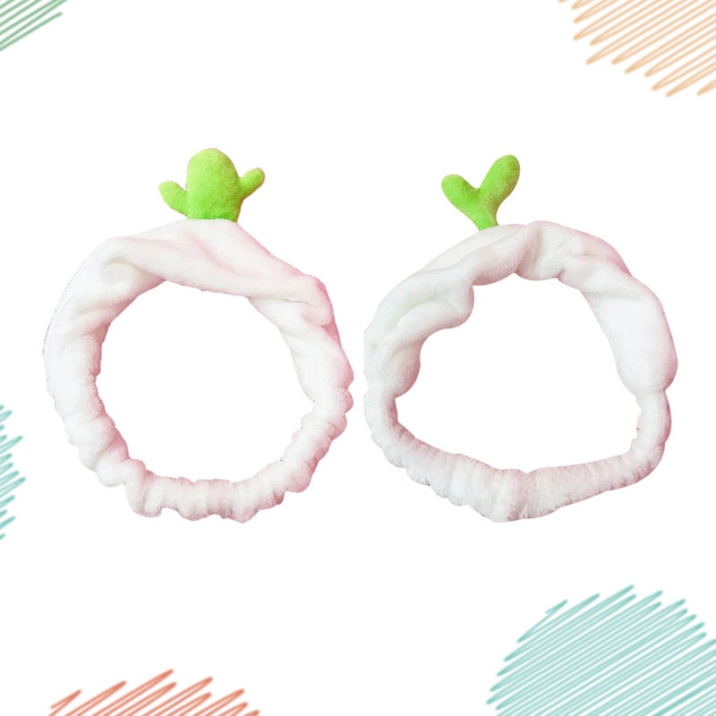 2PCS Lovely Headband Elastic Makeup Shower Wash Face Hair Band Headwrap (Cactus, Bean ) - Image 5