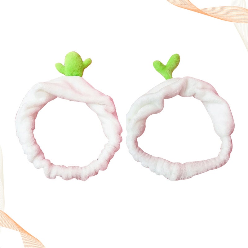 2PCS Lovely Headband Elastic Makeup Shower Wash Face Hair Band Headwrap (Cactus, Bean ) - Image 1