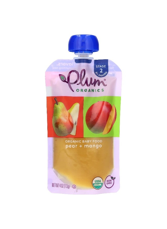 Plum Organics Plum Organics, Organic Baby Food, 6+ Months, Pear & Mango, 4 oz (113 g)  - Image 1
