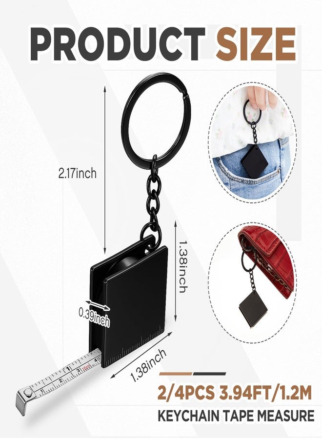 Quelay 2 Pcs Mini Measuring Tape Metal Keychain Tape Measure up to 51.97 Inches/ 4.33 ft Small Retractable Measure Keychain(Black) - Image 2