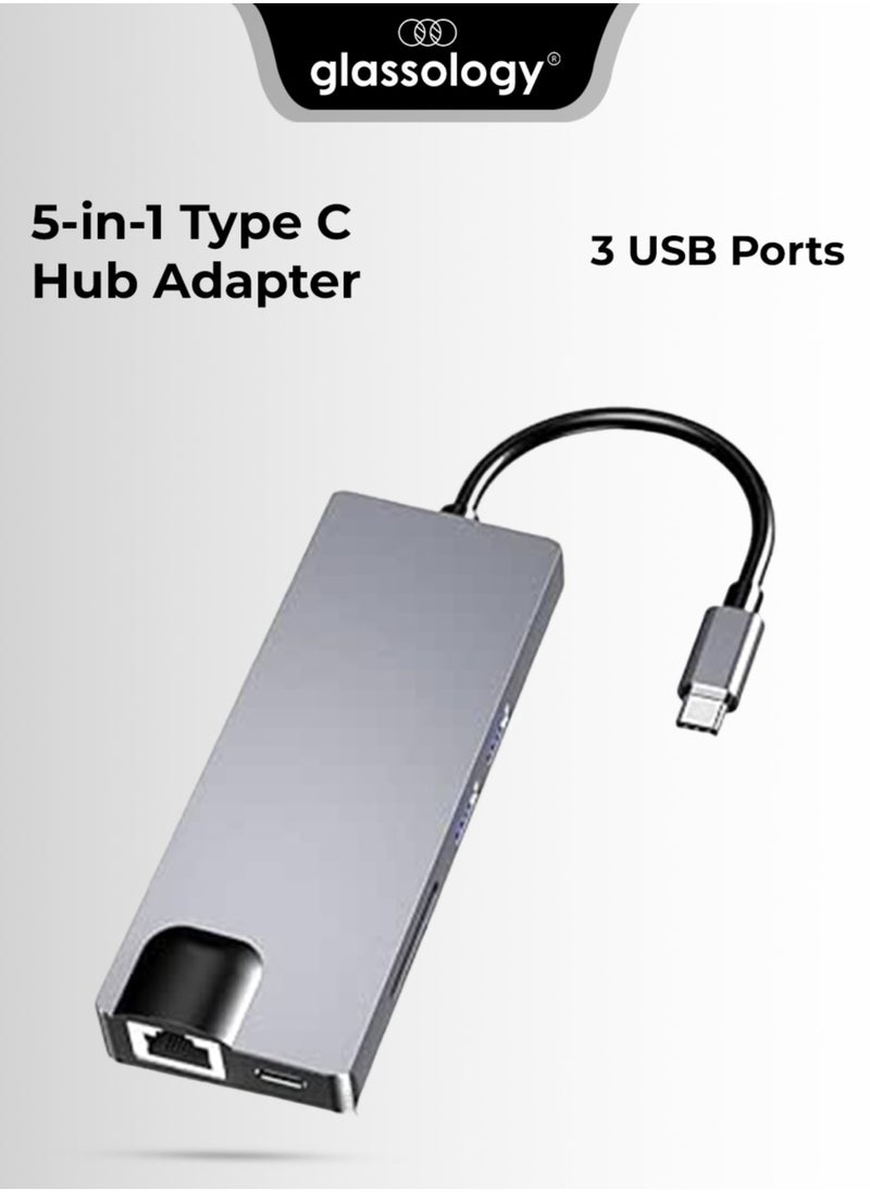 glassology 5-in-1 Type C Hub Adapter with 4K@60HZ HDMI USB-C Multiport Converter 3 USB Ports, USB C PD 5Gbps Data Transfer Ports Compatible For MacBook Pro Air M3 M2 M1 iPad Pro M4 iPhone 16 15 Pro Pro Max Lenovo Dell HP Pro/Air M1 2022, iPad Pro 2022,  - Image 1