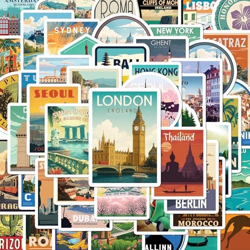 BEATRI World Travel Stickers 50Pcs Waterproof Vinyl Travel Map Stickers for Suitcase Bicycle Laptop Water Bottle Journaling Travel Gear NonRepeating Decals HighDefinition Print - Image 1