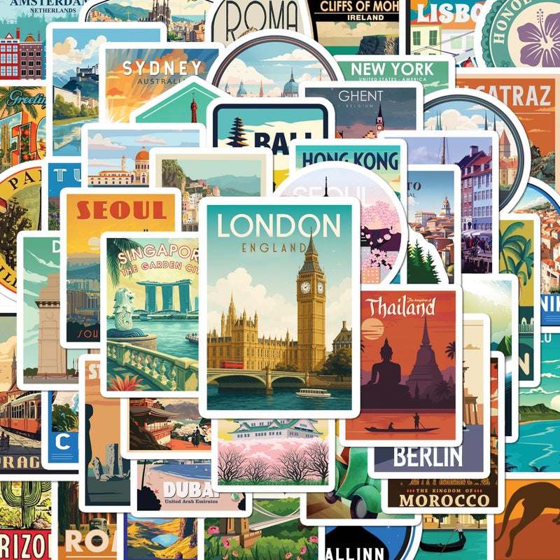 BEATRI World Travel Stickers 50Pcs Waterproof Vinyl Travel Map Stickers for Suitcase Bicycle Laptop Water Bottle Journaling Travel Gear NonRepeating Decals HighDefinition Print - Image 2