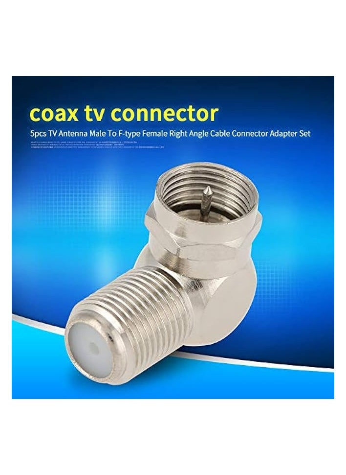 erorex - 90 Degree Coax Adapter Connector, 5pcs TV Antenna Male To F-type Female Right Angle Cable Connector Adapter Set - Image 1