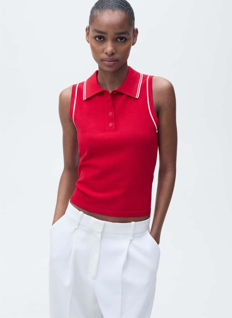 MANGO Polo-Neck Contrasting Trims Top  - Image 1