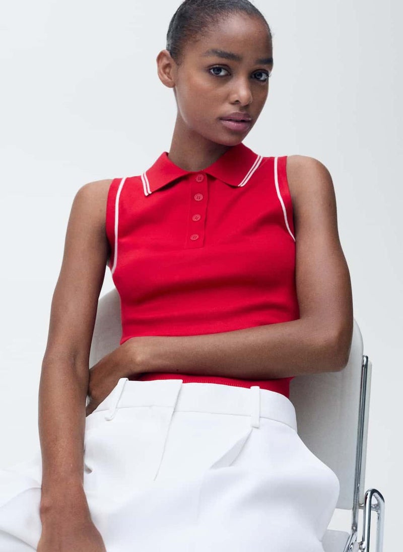 MANGO Polo-Neck Contrasting Trims Top  - Image 3
