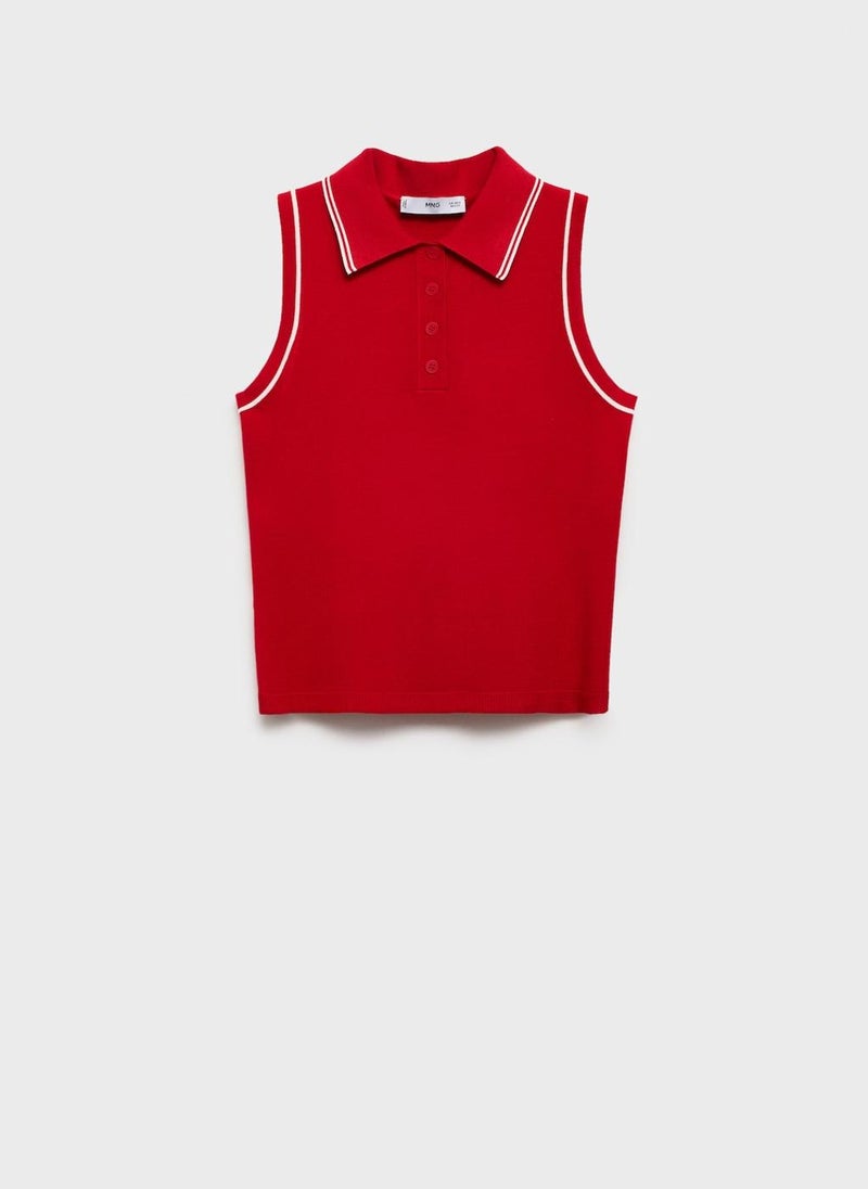 MANGO - Polo-Neck Contrasting Trims Top - Image 1