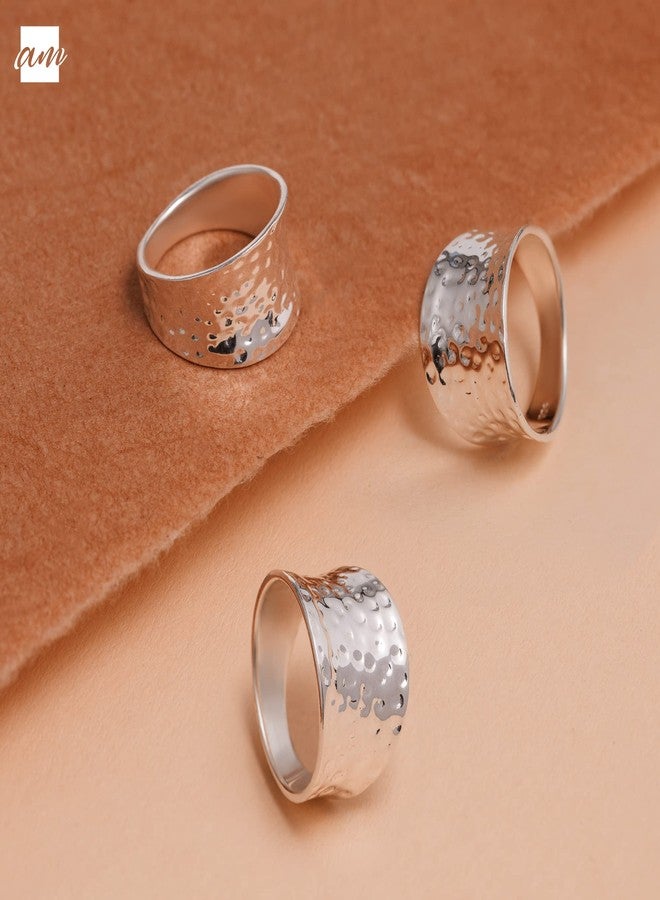 Amberta Women's 925 Sterling Silver Hammered Ring: Size 9 - Image 3