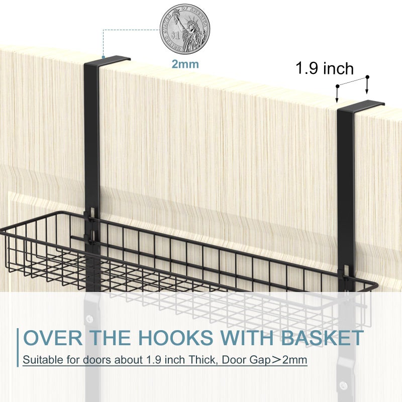 ETELI Over the Door Pantry Organizer 3 Tier Hanging Basket Back Door Storage Rack Shelf Metal Over the Door Shelves with 3 Baskets and 5 Hooks for Bathroom Kitchen Pantry Bedroom, Black - Image 3