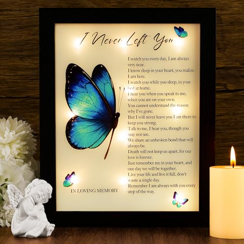 Fabuday Memorial Gifts LED Shadow Box - Sympathy Gift in Memory of Loved One Gifts, Rememberance Gift for Loss of Mother Father Mom Dad, Funeral Condolences Bereavement Grief Gifts, Big Butterfly Wings - Image 1