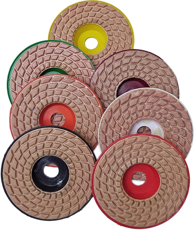 YARAENTERPRISE 4 Diamond Polishing Pads For Glass Granite Marble Concrte Stone Wet and Dry Grit 06 7Pc Glass Grinding Tools Glass Polisher 4 inch  - Image 1