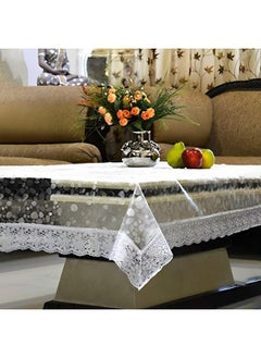 Kuber Industries Kuber Industries PVC Center Table Cover|40x60 Inch |Stone Print Table Cloth 4 Seater|Waterproof Table Sheet, Silver Lace (Silver)  - Image 1