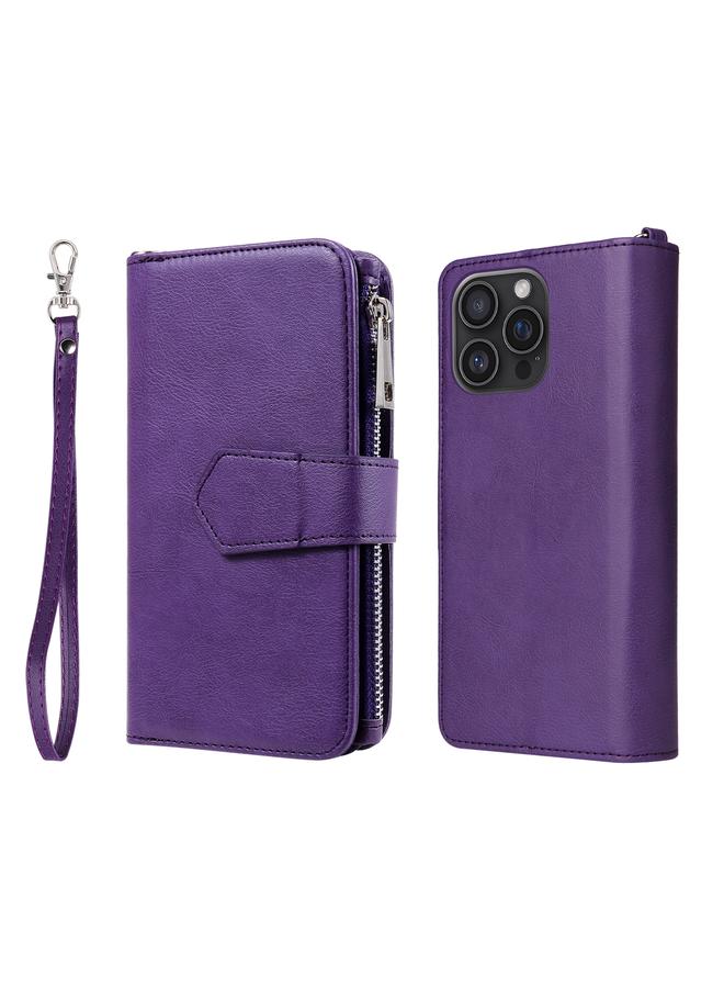 S-TOP Case For iPhone 16 Pro Max Solid Color 2 in 1 Zipper Shockproof Phone Case - Image 1