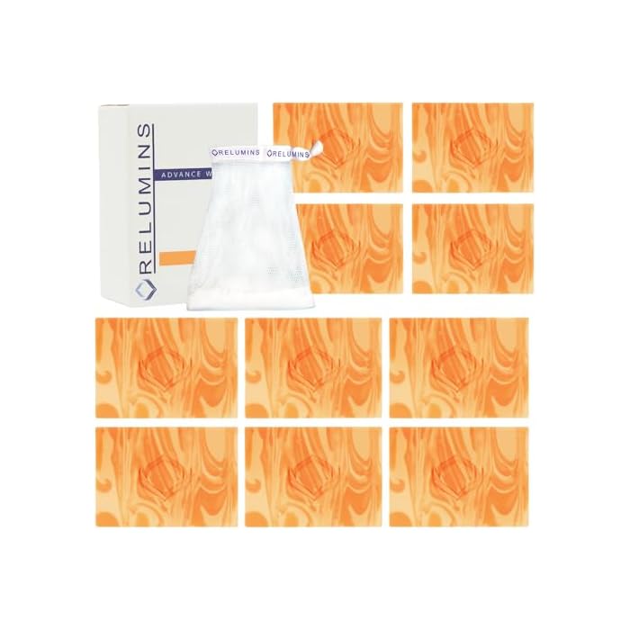 Relumins Triple Glow Bar Soap – Professional Spa Formula, Gentle Exfoliation & Deep- Luxurious Rich Lather for Smooth Skin with Free Net, for a Glowing Summer Skin – 135g x 10 Bars