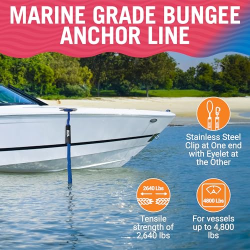 Better Boat Bungee Anchor Rope, Elastic Snubber Anchor Line, 7 ft to 14 ft Stretch, Blue, for Boats and Anchors - Image 2