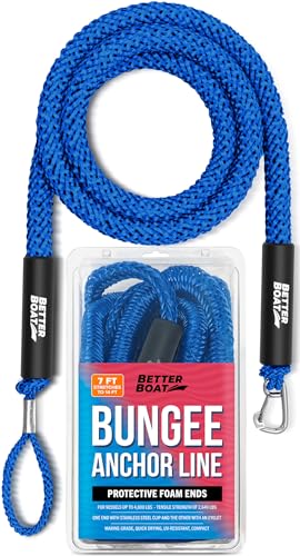 Better Boat Bungee Anchor Rope, Elastic Snubber Anchor Line, 7 ft to 14 ft Stretch, Blue, for Boats and Anchors - Image 1