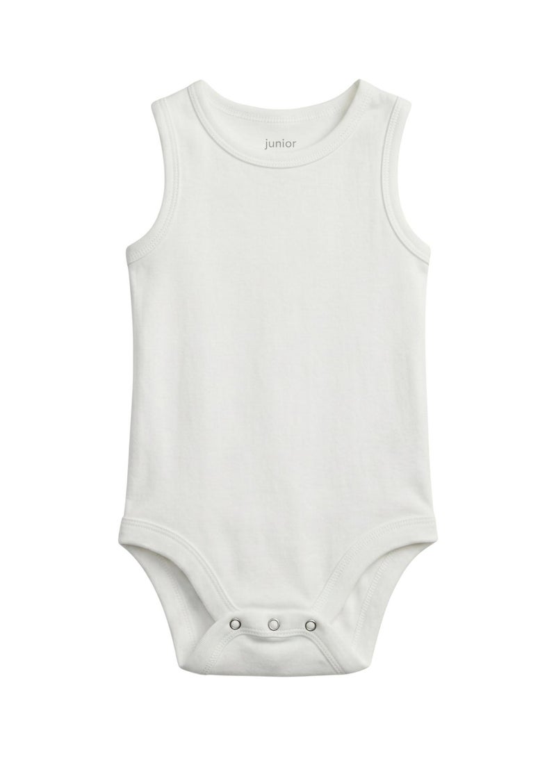 Junior Baby Sleeveless Bodysuits 3-Pack, Plain White Color, 100% Cotton - Image 3