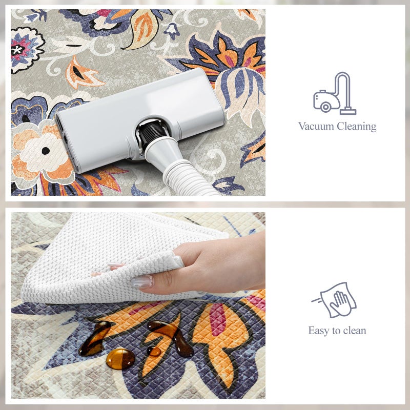LEEVAN Anti Fatigue Mats for Kitchen Floor 2 Piece,Cushioned Memory Foam Blue Gray Kitchen Mats for Floor,Comfort Floral Boho Non Slip Kitchen Floor Mat for Sink,Laundry,Office(20"x31"+20"x47") - Image 2